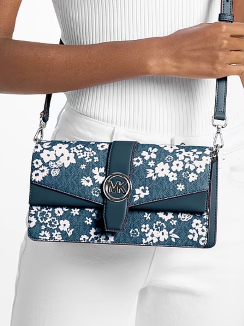 Michael Kors Navy Floral Logo Crossbody Shoulder Bag